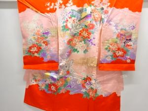 アンティーク　屋敷に花鳥模様刺繍着物